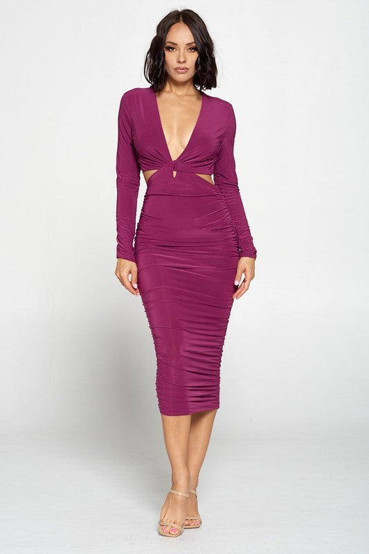 long sleeve midi dress with cut out