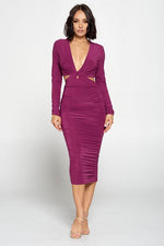 Load image into Gallery viewer, long sleeve midi dress with cut out
