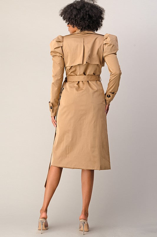 Puff Sleeve Trench Coat / khaki trench coat/ puff sleeves/ belted 