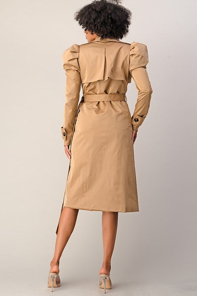 Puff Sleeve Trench Coat / khaki trench coat/ puff sleeves/ belted 